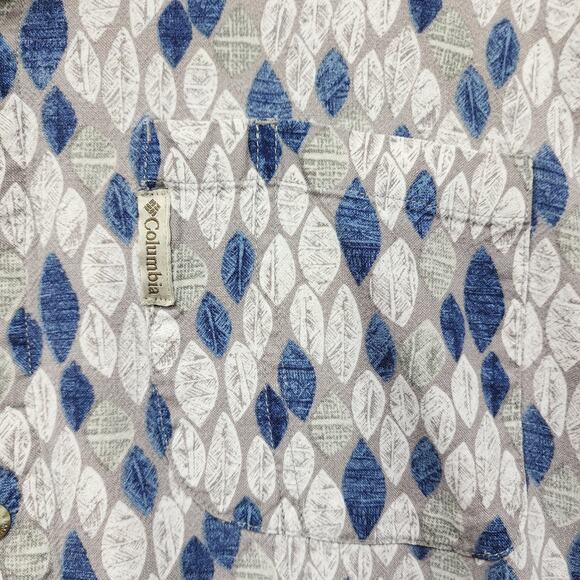 Vintage Columbia Shirt Mens M Blue Gray Flax Blend Leave Print Short Sleeves - Picture 3 of 10